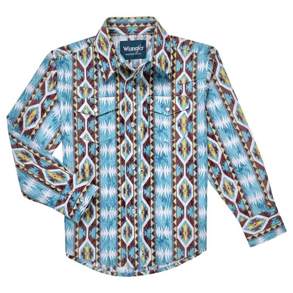 NEW WRANGLER boy's classic fit checotah shirt in blue